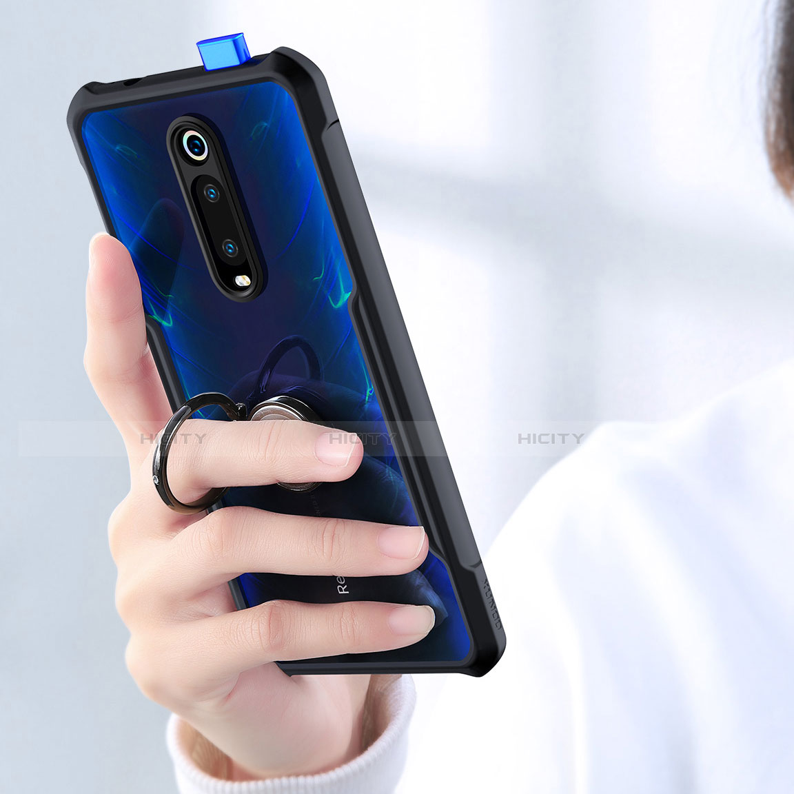 Custodia Silicone Trasparente Specchio Laterale 360 Gradi con Magnetico Anello Supporto T01 per Xiaomi Mi 9T