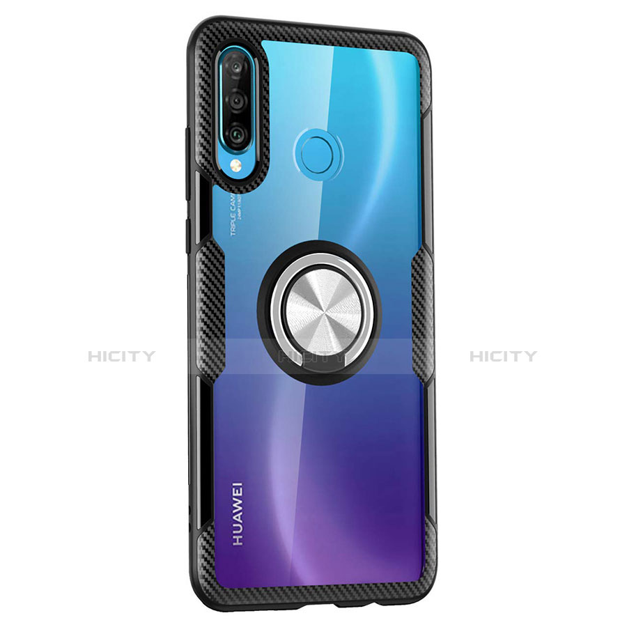 Custodia Silicone Trasparente Specchio Laterale 360 Gradi con Magnetico Anello Supporto Z01 per Huawei Nova 4e