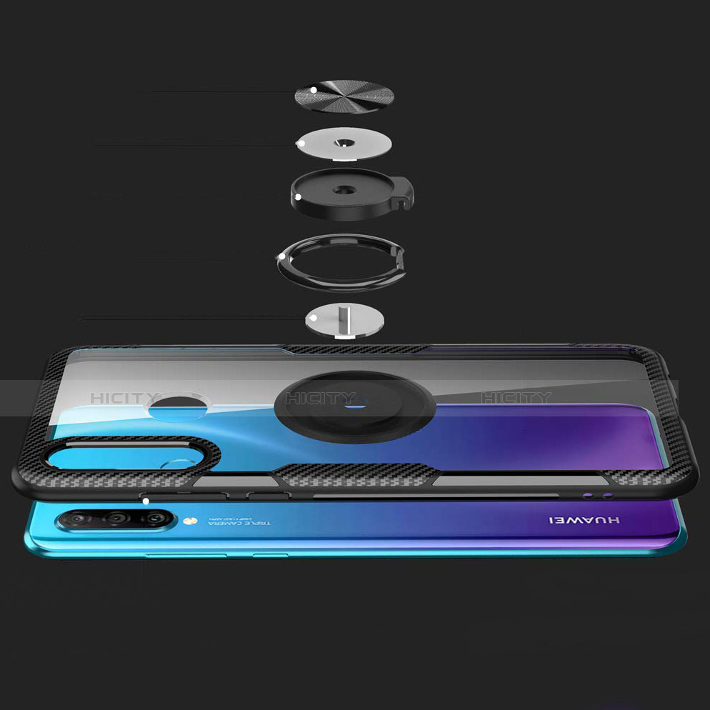 Custodia Silicone Trasparente Specchio Laterale 360 Gradi con Magnetico Anello Supporto Z01 per Huawei P30 Lite