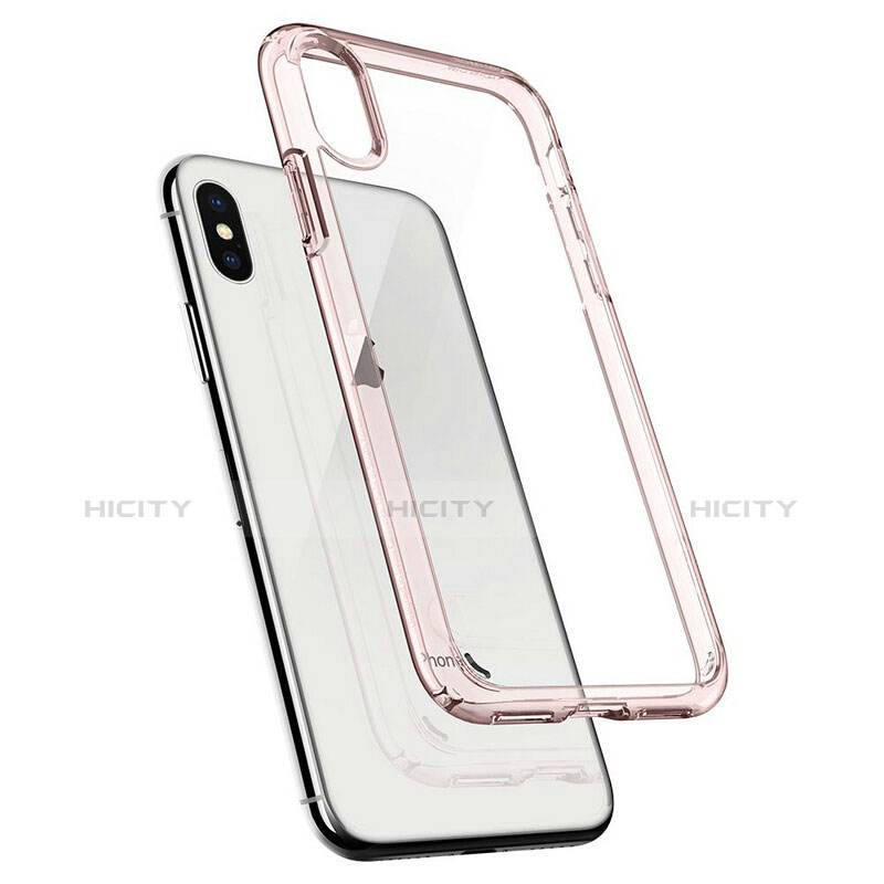 Custodia Silicone Trasparente Specchio Laterale 360 Gradi per Apple iPhone X Rosa