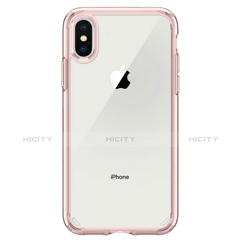 Custodia Silicone Trasparente Specchio Laterale 360 Gradi per Apple iPhone X Rosa