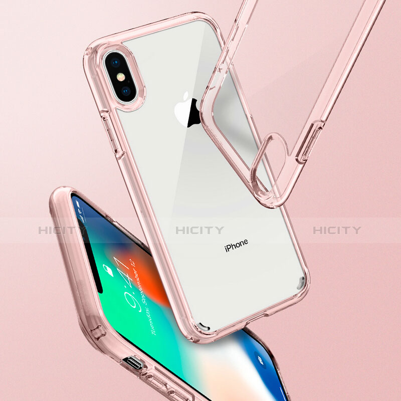 Custodia Silicone Trasparente Specchio Laterale 360 Gradi per Apple iPhone Xs Rosa