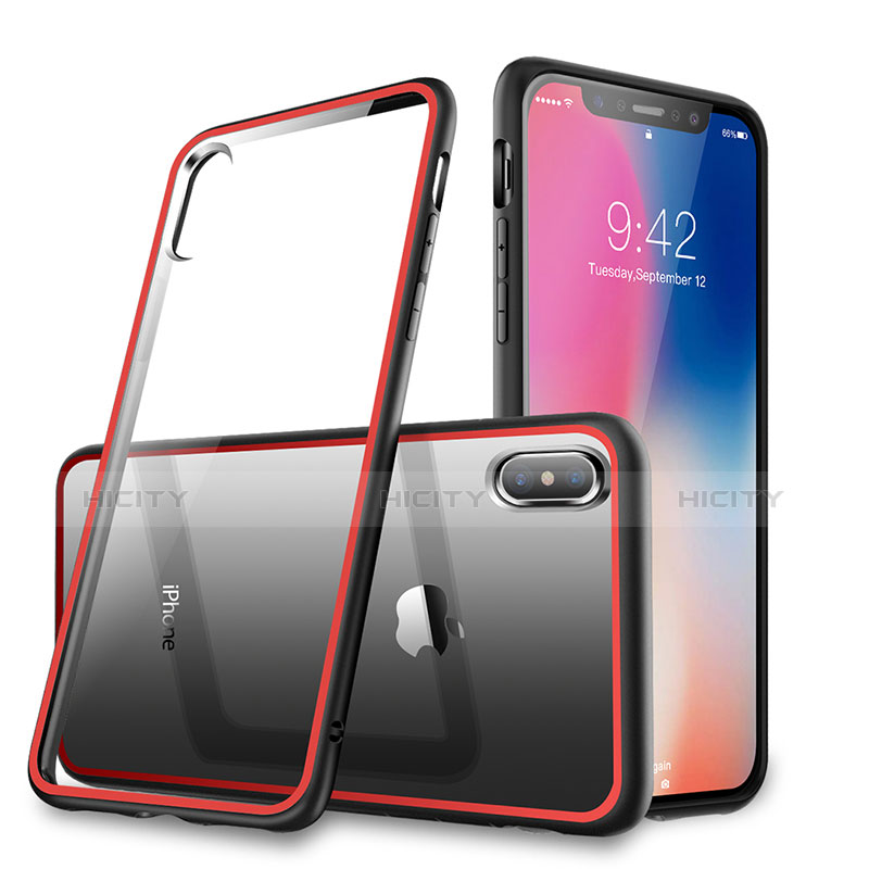 Custodia Silicone Trasparente Specchio Laterale 360 Gradi per Apple iPhone Xs Rosso e Nero