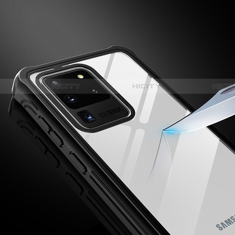 Custodia Silicone Trasparente Specchio Laterale 360 Gradi per Samsung Galaxy S20 Ultra Nero