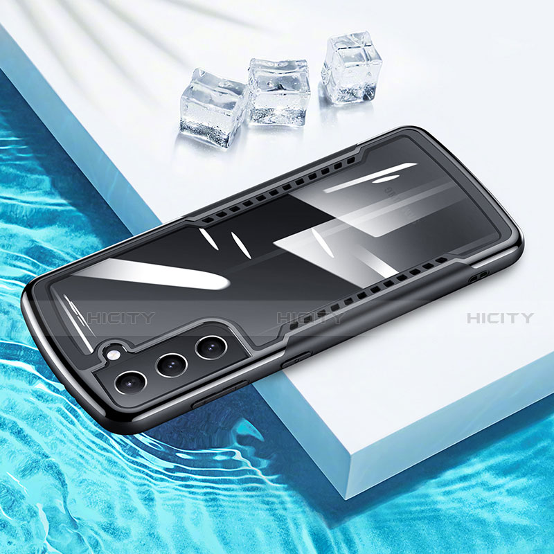 Custodia Silicone Trasparente Specchio Laterale 360 Gradi per Samsung Galaxy S21 5G Nero