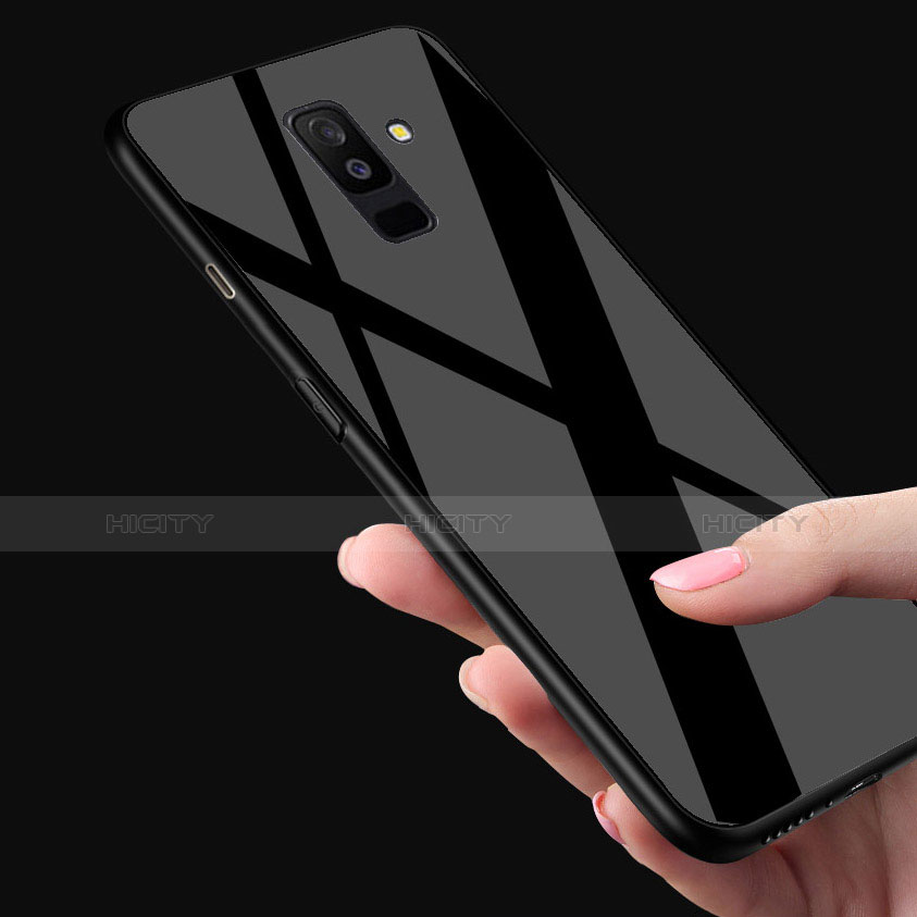 Custodia Silicone Trasparente Specchio Laterale 360 Gradi T02 per Samsung Galaxy A6 Plus Nero