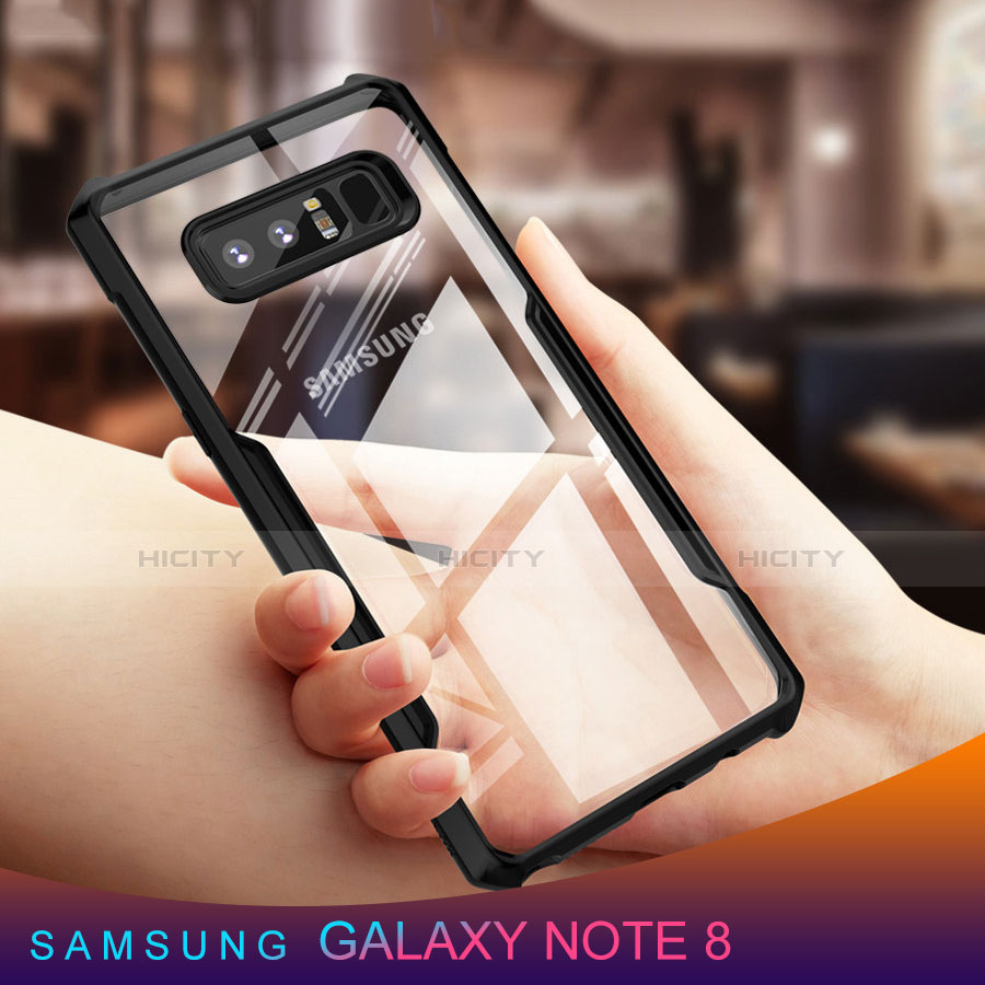 Custodia Silicone Trasparente Specchio Laterale 360 Gradi T03 per Samsung Galaxy Note 8 Nero