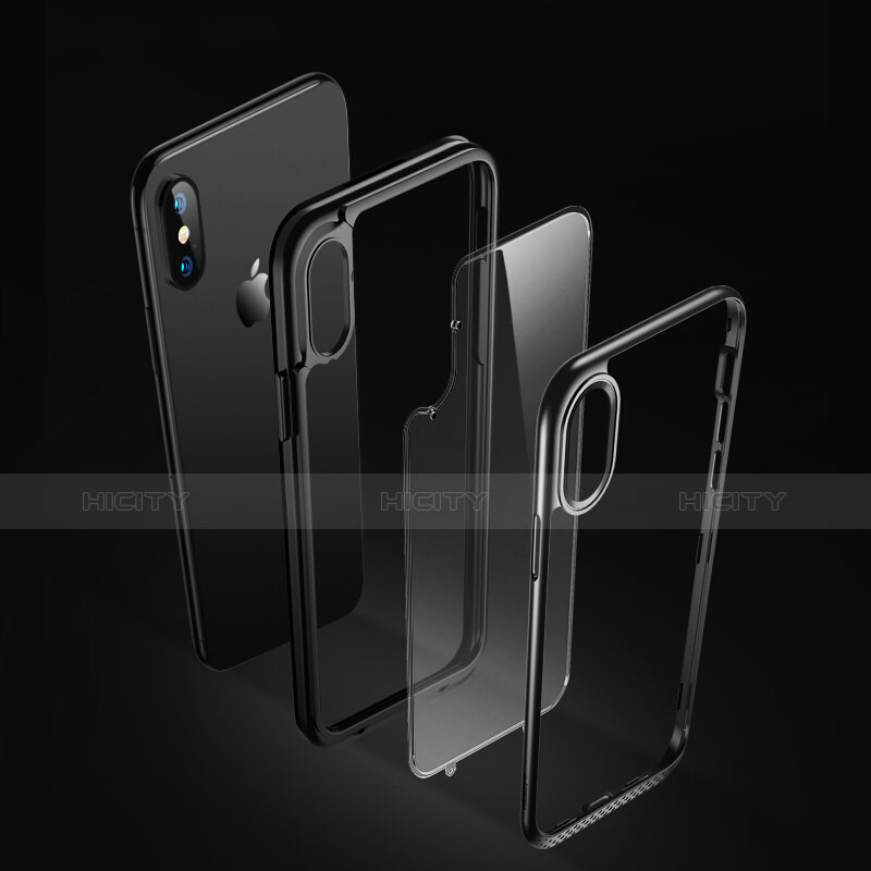 Custodia Silicone Trasparente Specchio Laterale 360 Gradi T08 per Apple iPhone X Nero