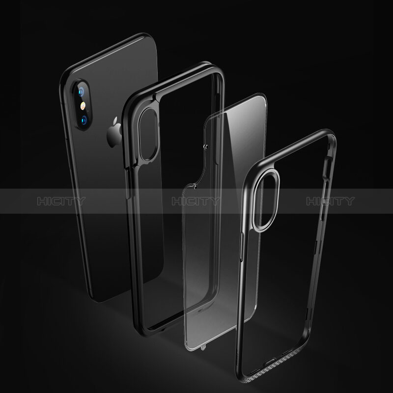 Custodia Silicone Trasparente Specchio Laterale 360 Gradi T08 per Apple iPhone Xs Max Nero