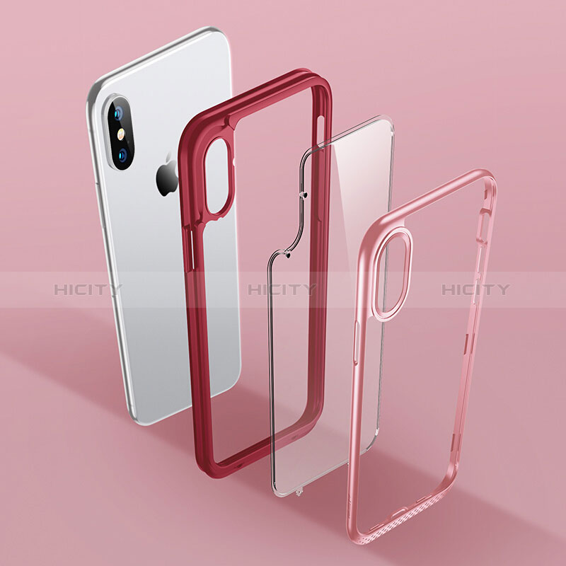 Custodia Silicone Trasparente Specchio Laterale 360 Gradi T08 per Apple iPhone Xs Max Rosso