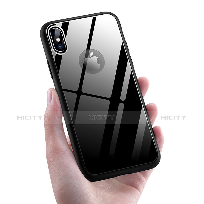 Custodia Silicone Trasparente Specchio Laterale 360 Gradi T15 per Apple iPhone X Nero