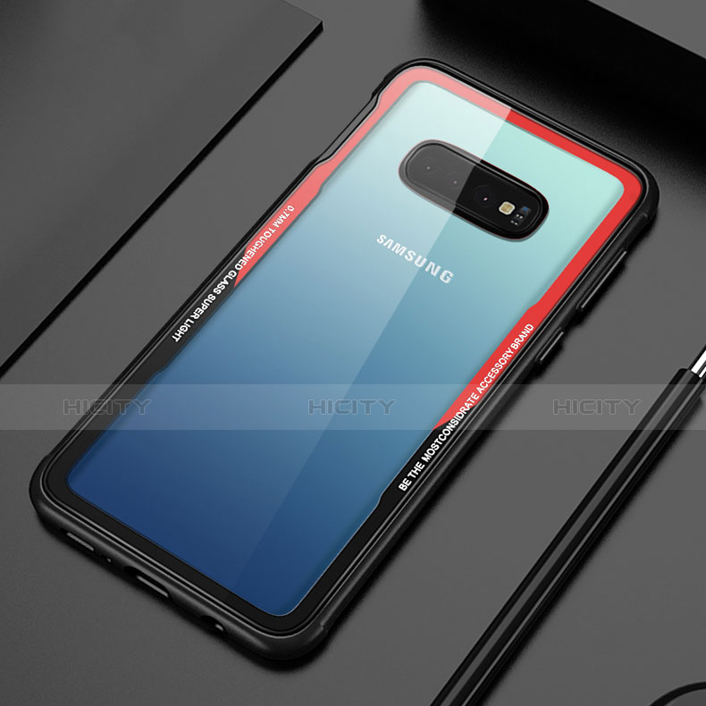 Custodia Silicone Trasparente Specchio Laterale Cover A01 per Samsung Galaxy S10 Plus Rosso