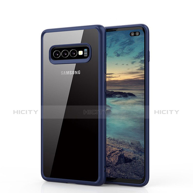 Custodia Silicone Trasparente Specchio Laterale Cover A02 per Samsung Galaxy S10 Plus Blu
