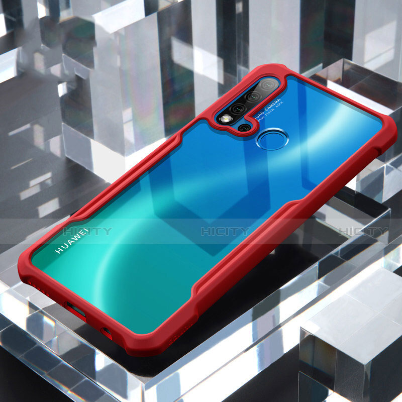 Custodia Silicone Trasparente Specchio Laterale Cover H01 per Huawei Nova 5i Rosso