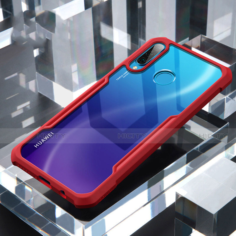 Custodia Silicone Trasparente Specchio Laterale Cover H01 per Huawei P30 Lite Rosso