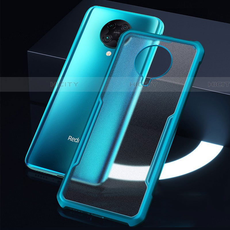 Custodia Silicone Trasparente Specchio Laterale Cover H01 per Xiaomi Poco F2 Pro Ciano