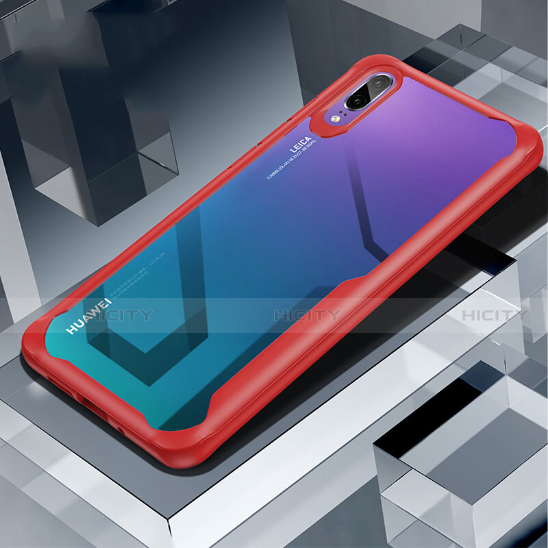 Custodia Silicone Trasparente Specchio Laterale Cover H03 per Huawei P20 Rosso