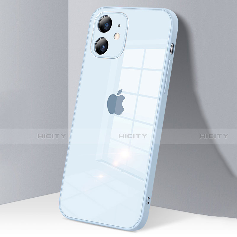 Custodia Silicone Trasparente Specchio Laterale Cover H06 per Apple iPhone 12 Azzurro