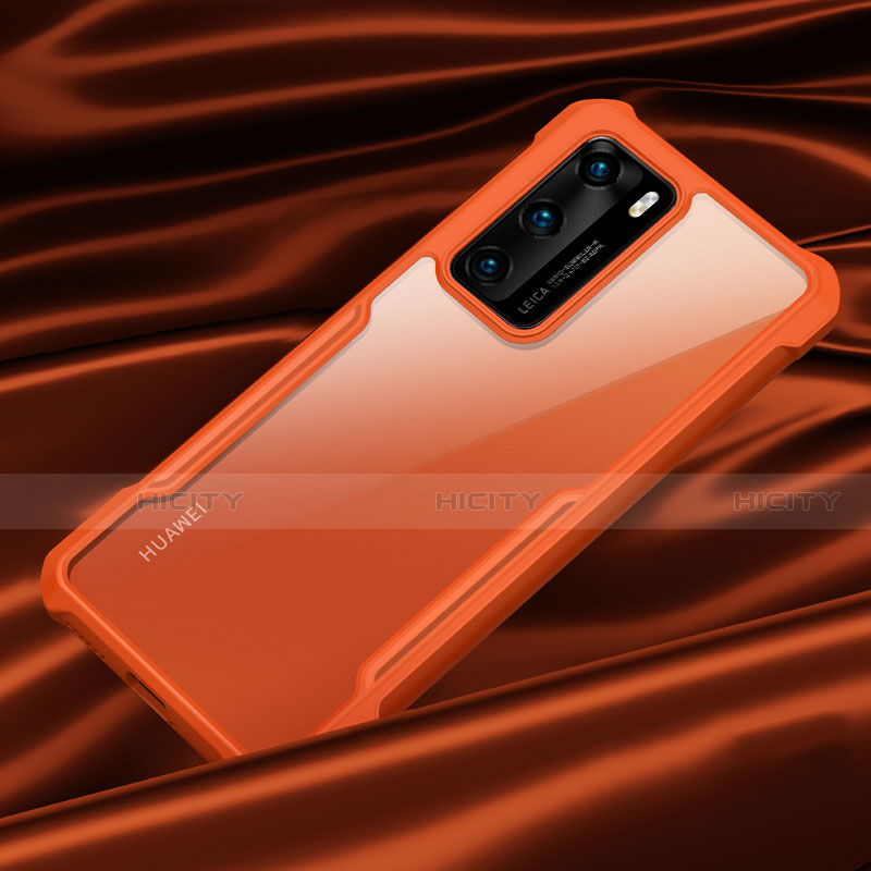Custodia Silicone Trasparente Specchio Laterale Cover M01 per Huawei P40 Arancione