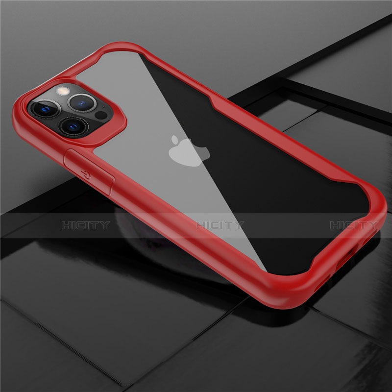 Custodia Silicone Trasparente Specchio Laterale Cover M02 per Apple iPhone 12 Pro Rosso