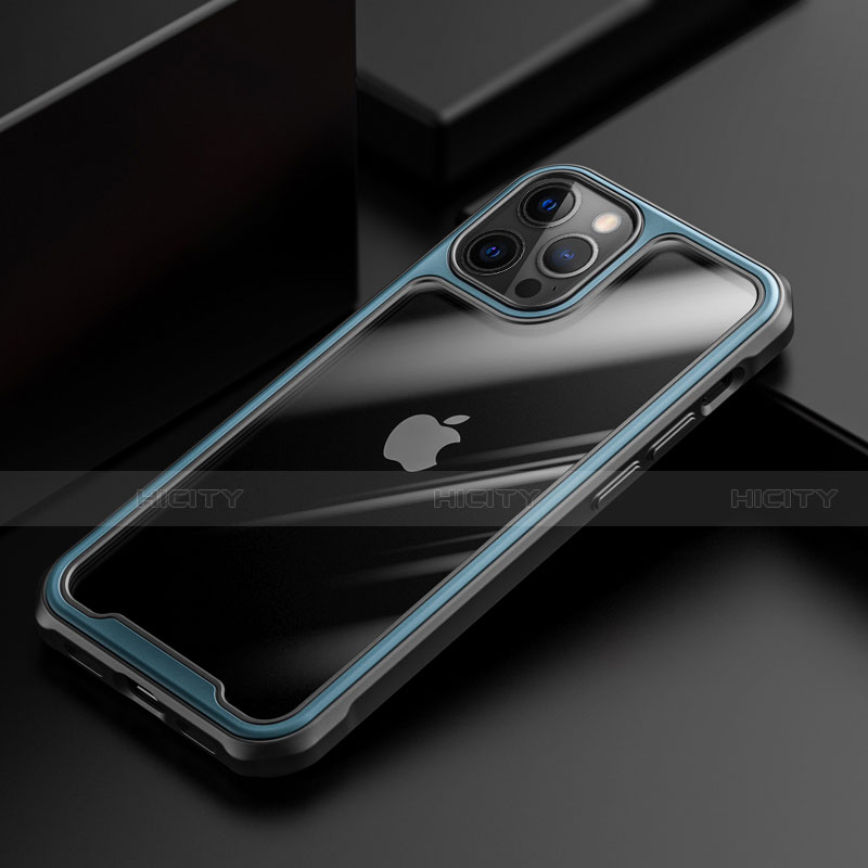 Custodia Silicone Trasparente Specchio Laterale Cover M03 per Apple iPhone 12 Pro Blu