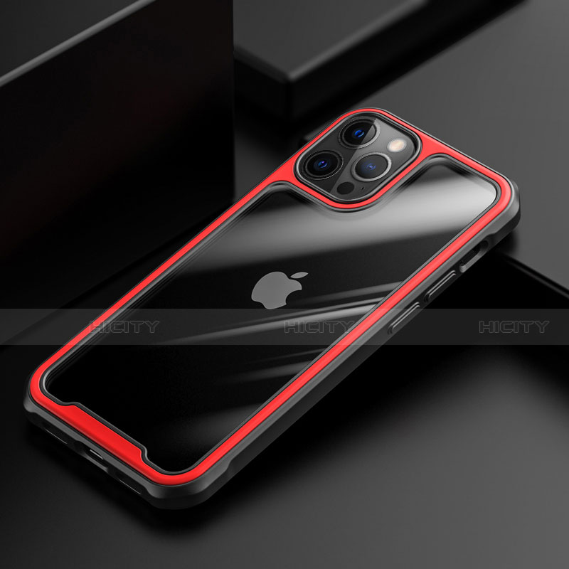 Custodia Silicone Trasparente Specchio Laterale Cover M03 per Apple iPhone 12 Pro Rosso