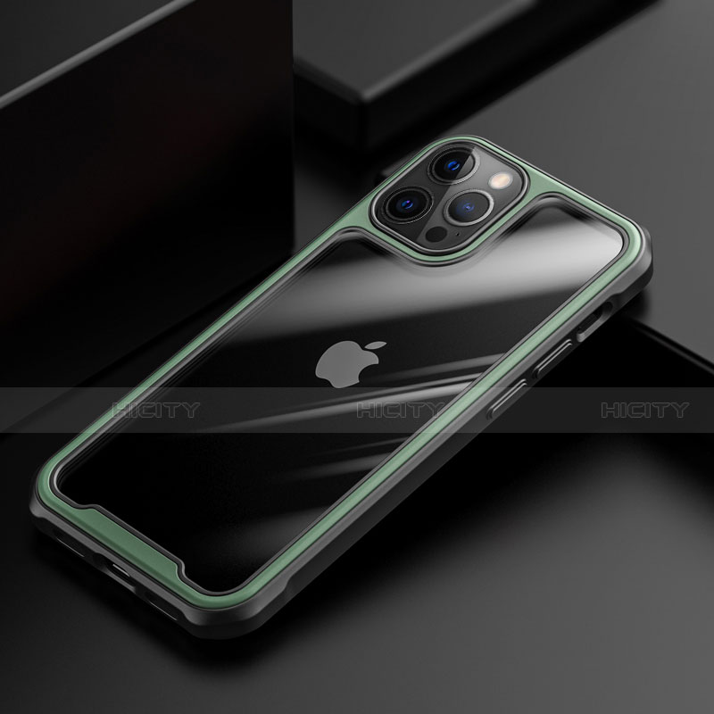 Custodia Silicone Trasparente Specchio Laterale Cover M03 per Apple iPhone 12 Pro Verde