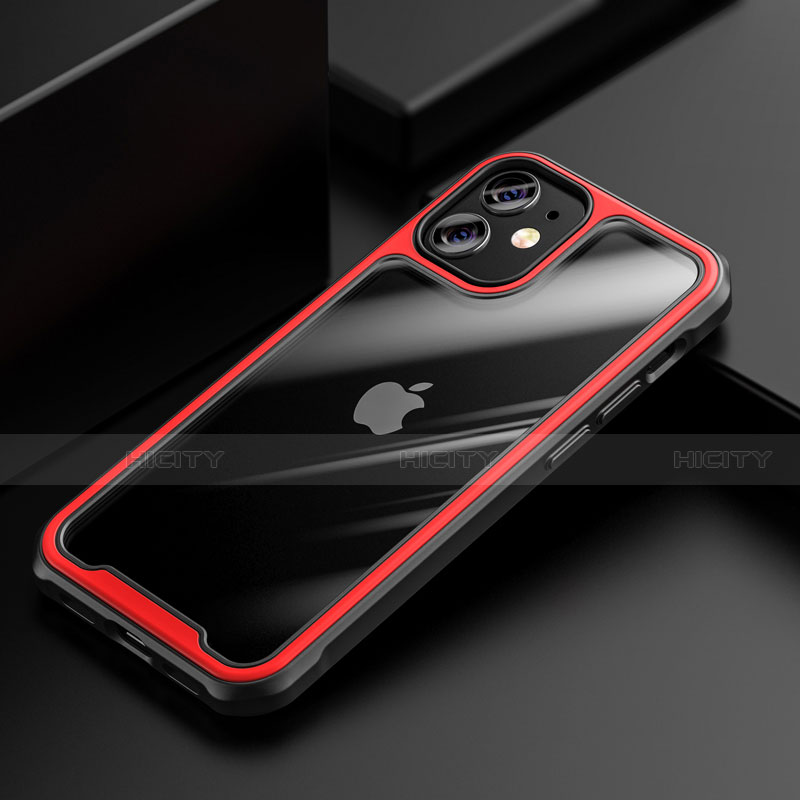 Custodia Silicone Trasparente Specchio Laterale Cover M03 per Apple iPhone 12 Rosso