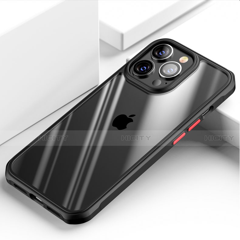Custodia Silicone Trasparente Specchio Laterale Cover M03 per Apple iPhone 13 Pro Max Nero
