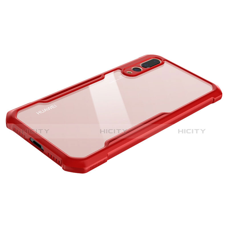 Custodia Silicone Trasparente Specchio Laterale Cover M03 per Huawei P20 Pro Rosso