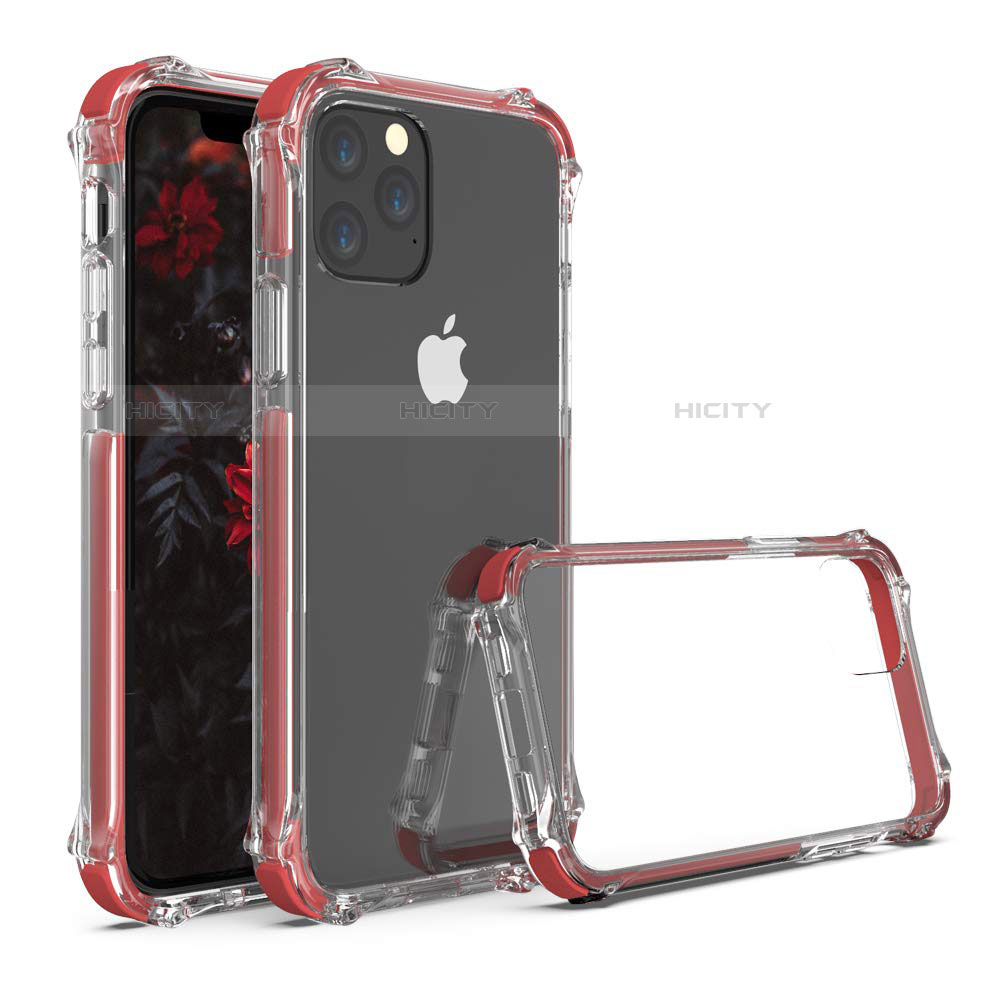 Custodia Silicone Trasparente Specchio Laterale Cover M04 per Apple iPhone 11 Pro Rosso