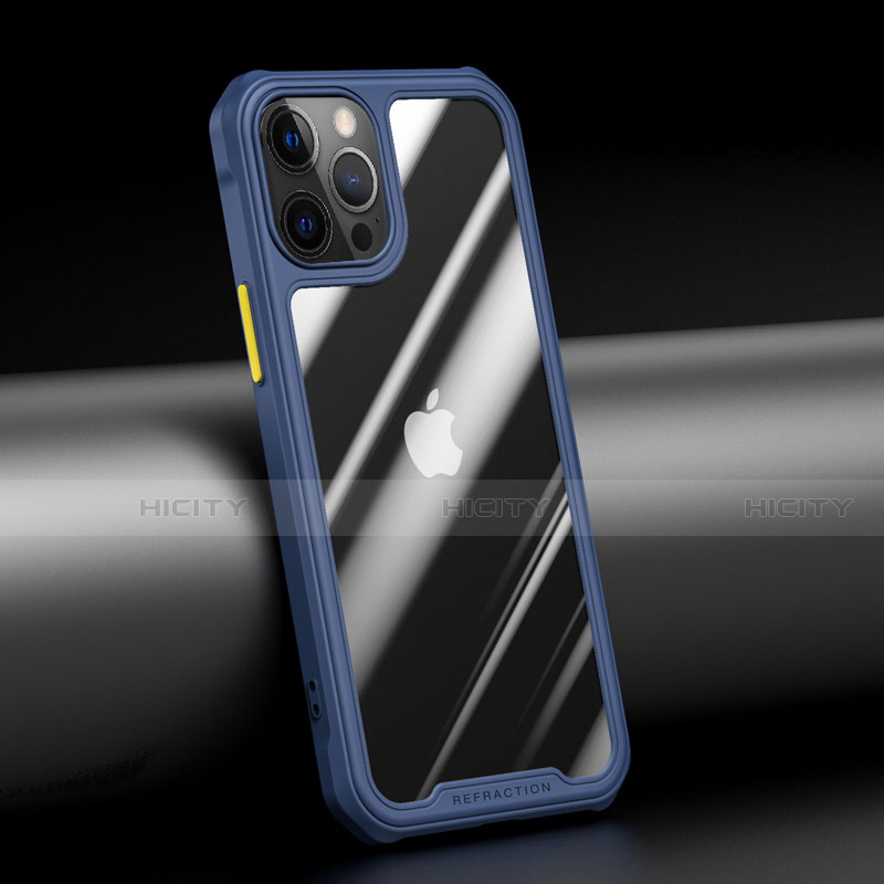 Custodia Silicone Trasparente Specchio Laterale Cover M04 per Apple iPhone 12 Pro Blu