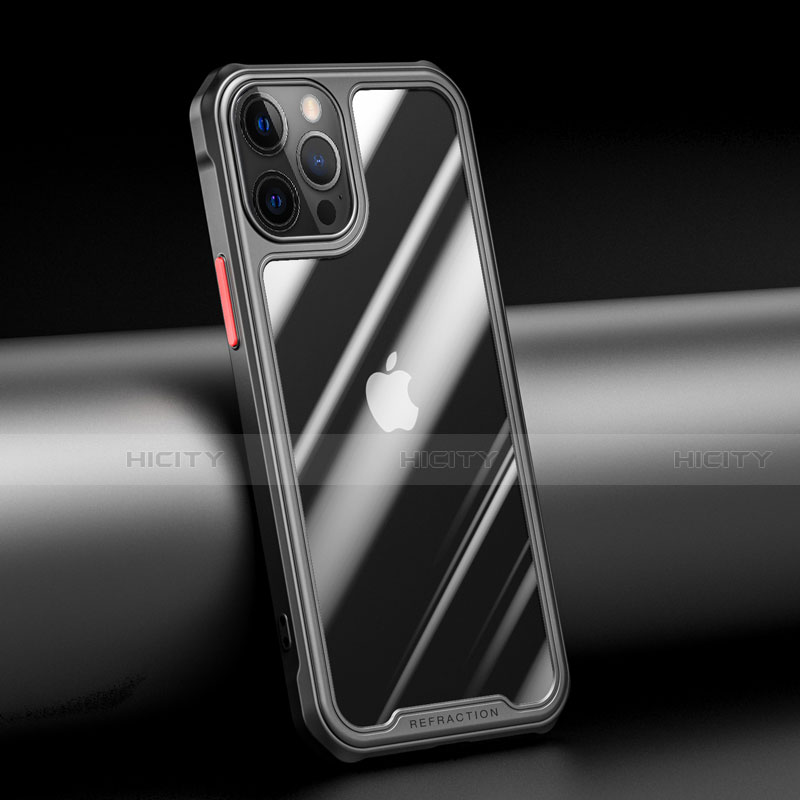 Custodia Silicone Trasparente Specchio Laterale Cover M04 per Apple iPhone 12 Pro Max Nero