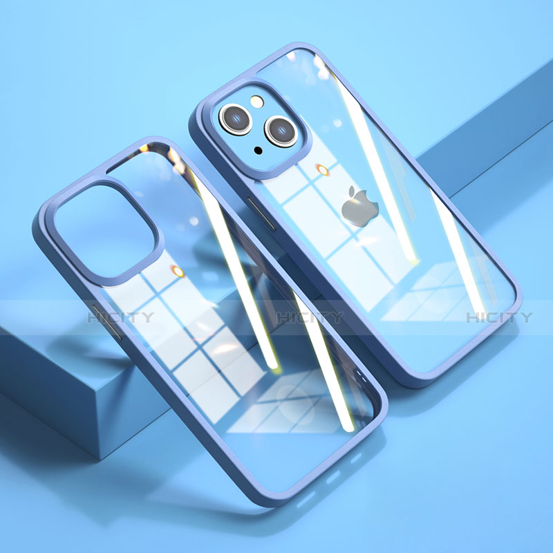 Custodia Silicone Trasparente Specchio Laterale Cover M04 per Apple iPhone 13 Blu