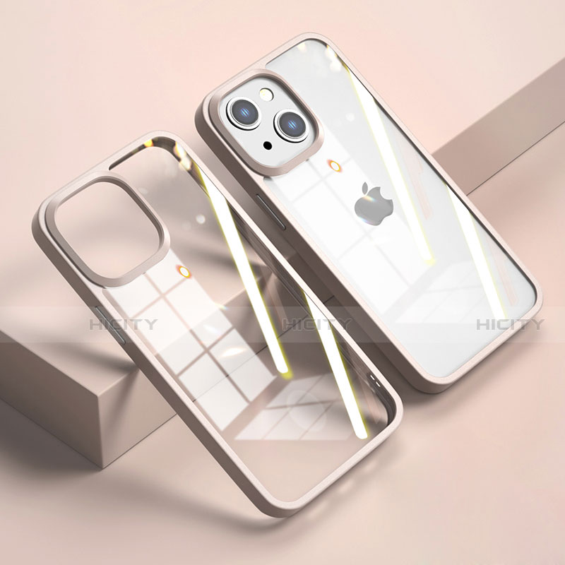 Custodia Silicone Trasparente Specchio Laterale Cover M04 per Apple iPhone 13 Oro Rosa