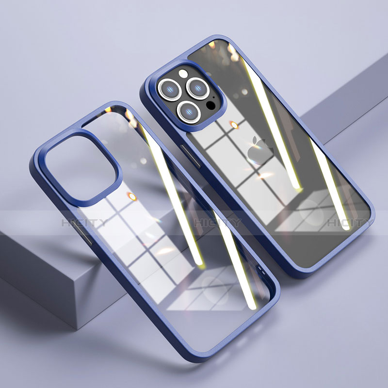 Custodia Silicone Trasparente Specchio Laterale Cover M04 per Apple iPhone 13 Pro Max Blu Notte