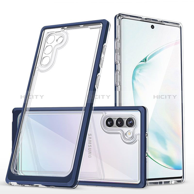 Custodia Silicone Trasparente Specchio Laterale Cover MQ1 per Samsung Galaxy Note 10 5G Blu