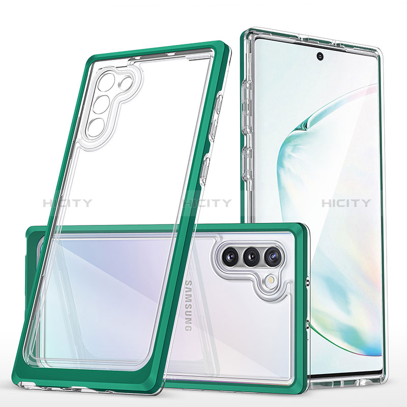 Custodia Silicone Trasparente Specchio Laterale Cover MQ1 per Samsung Galaxy Note 10 5G Verde