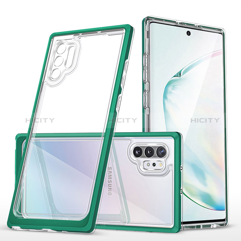 Custodia Silicone Trasparente Specchio Laterale Cover MQ1 per Samsung Galaxy Note 10 Plus 5G Verde