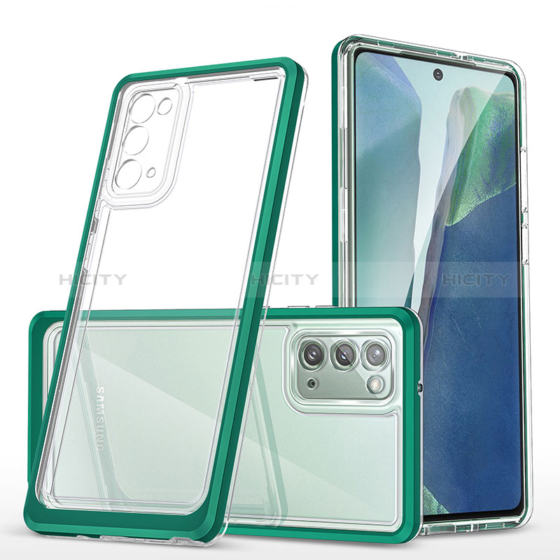 Custodia Silicone Trasparente Specchio Laterale Cover MQ1 per Samsung Galaxy Note 20 5G Verde