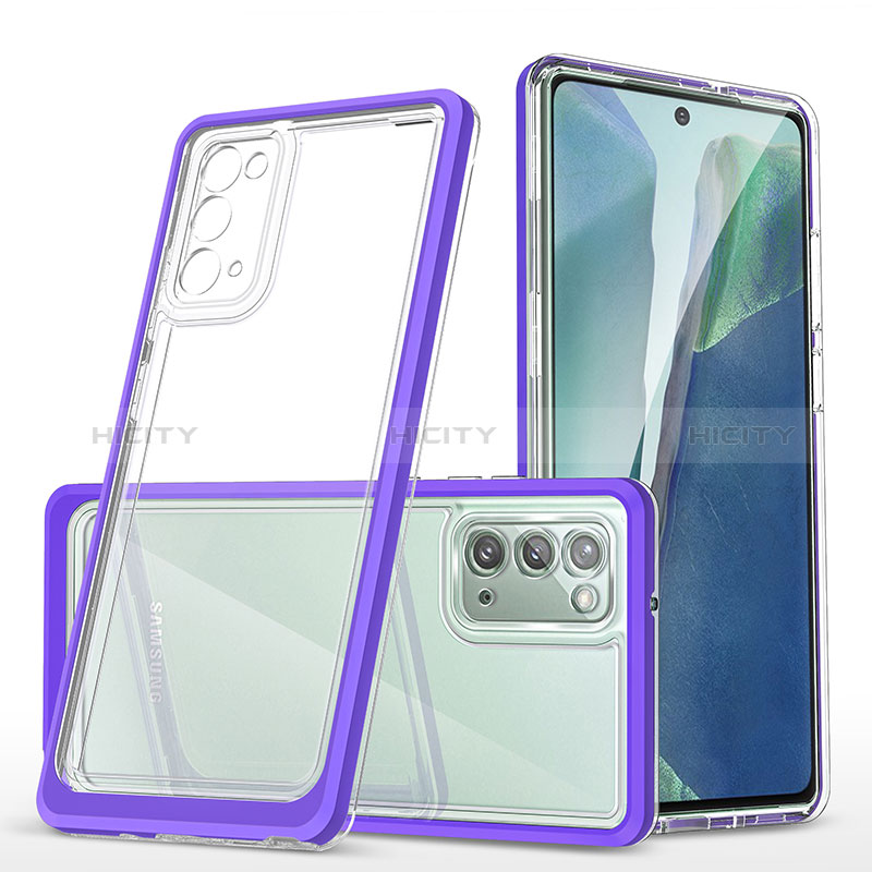 Custodia Silicone Trasparente Specchio Laterale Cover MQ1 per Samsung Galaxy Note 20 5G Viola