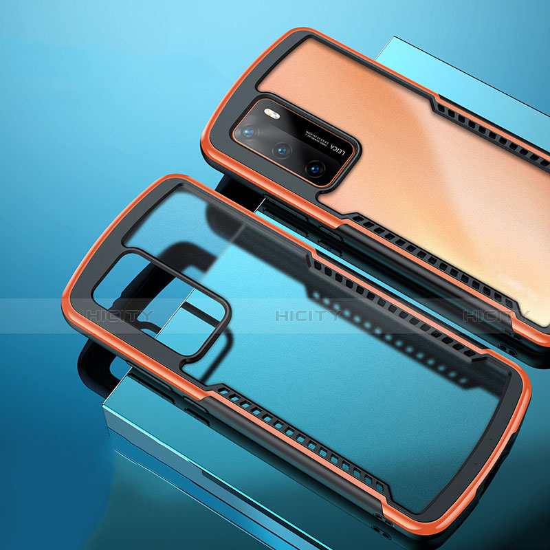 Custodia Silicone Trasparente Specchio Laterale Cover N01 per Huawei P40 Arancione