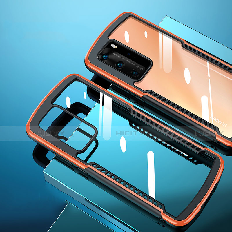 Custodia Silicone Trasparente Specchio Laterale Cover N08 per Huawei P40 Pro Arancione