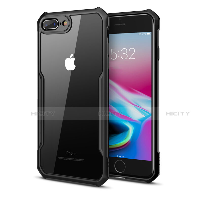 Custodia Silicone Trasparente Specchio Laterale Cover P01 per Apple iPhone 7 Plus Nero