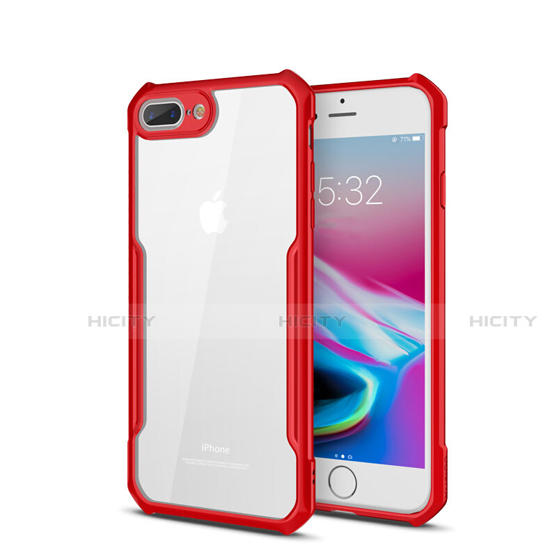 Custodia Silicone Trasparente Specchio Laterale Cover P01 per Apple iPhone 8 Plus Rosso