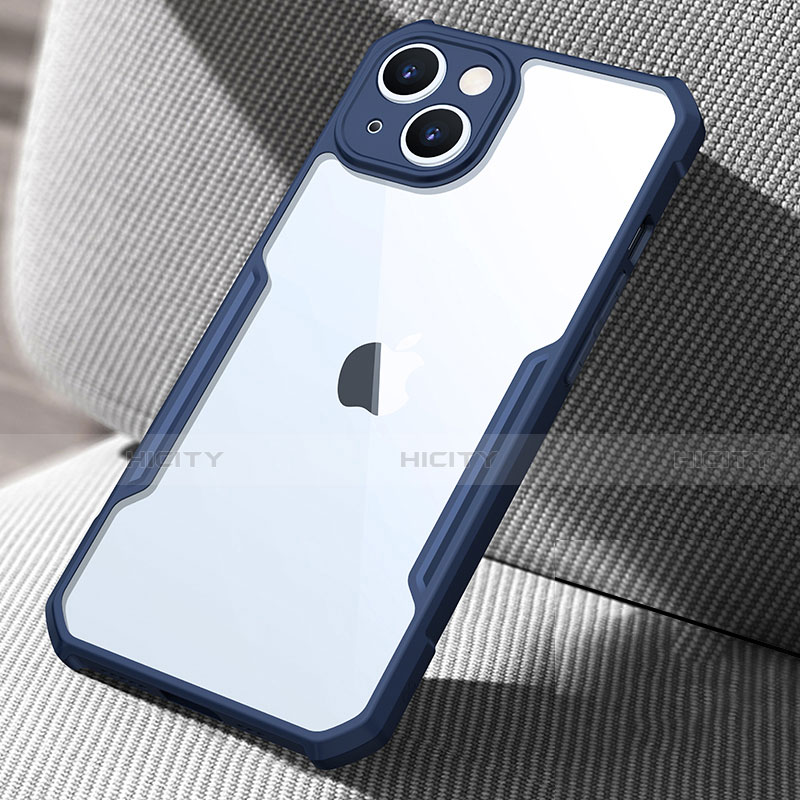 Custodia Silicone Trasparente Specchio Laterale Cover per Apple iPhone 14 Blu