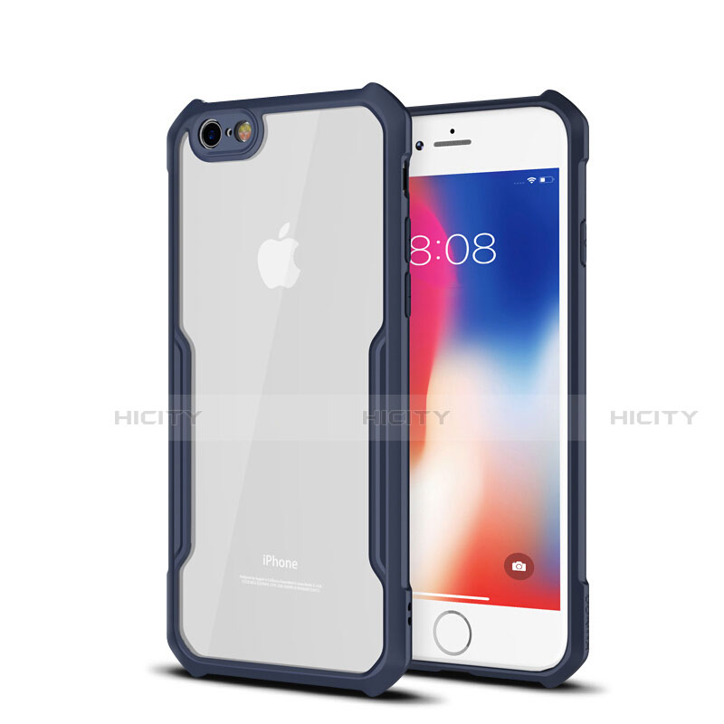 Custodia Silicone Trasparente Specchio Laterale Cover per Apple iPhone 6 Plus Blu