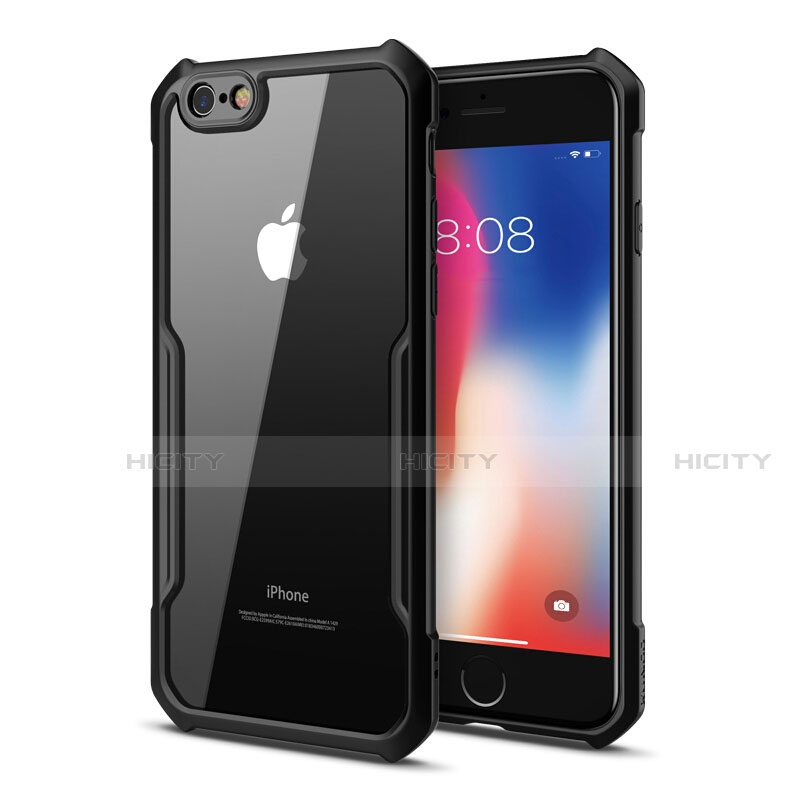 Custodia Silicone Trasparente Specchio Laterale Cover per Apple iPhone 6 Plus Nero