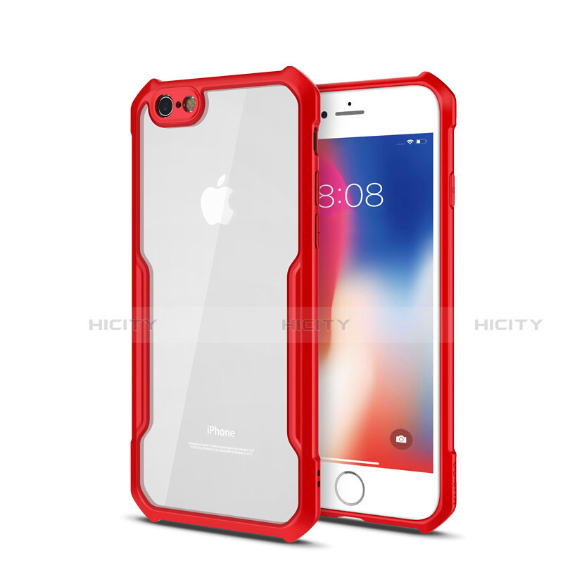 Custodia Silicone Trasparente Specchio Laterale Cover per Apple iPhone 6 Plus Rosso