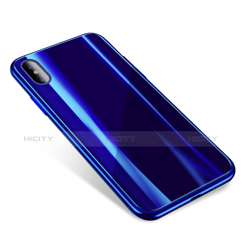 Custodia Silicone Trasparente Specchio Laterale Cover per Apple iPhone Xs Blu